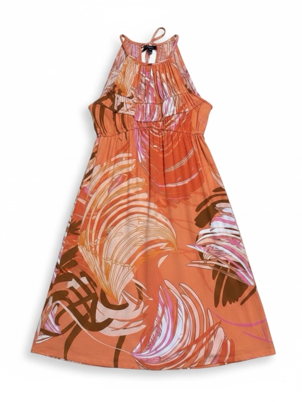 Boston Proper Orange Abstract Tropical Halter Midi Dress Size 0 EUC Resort Coast